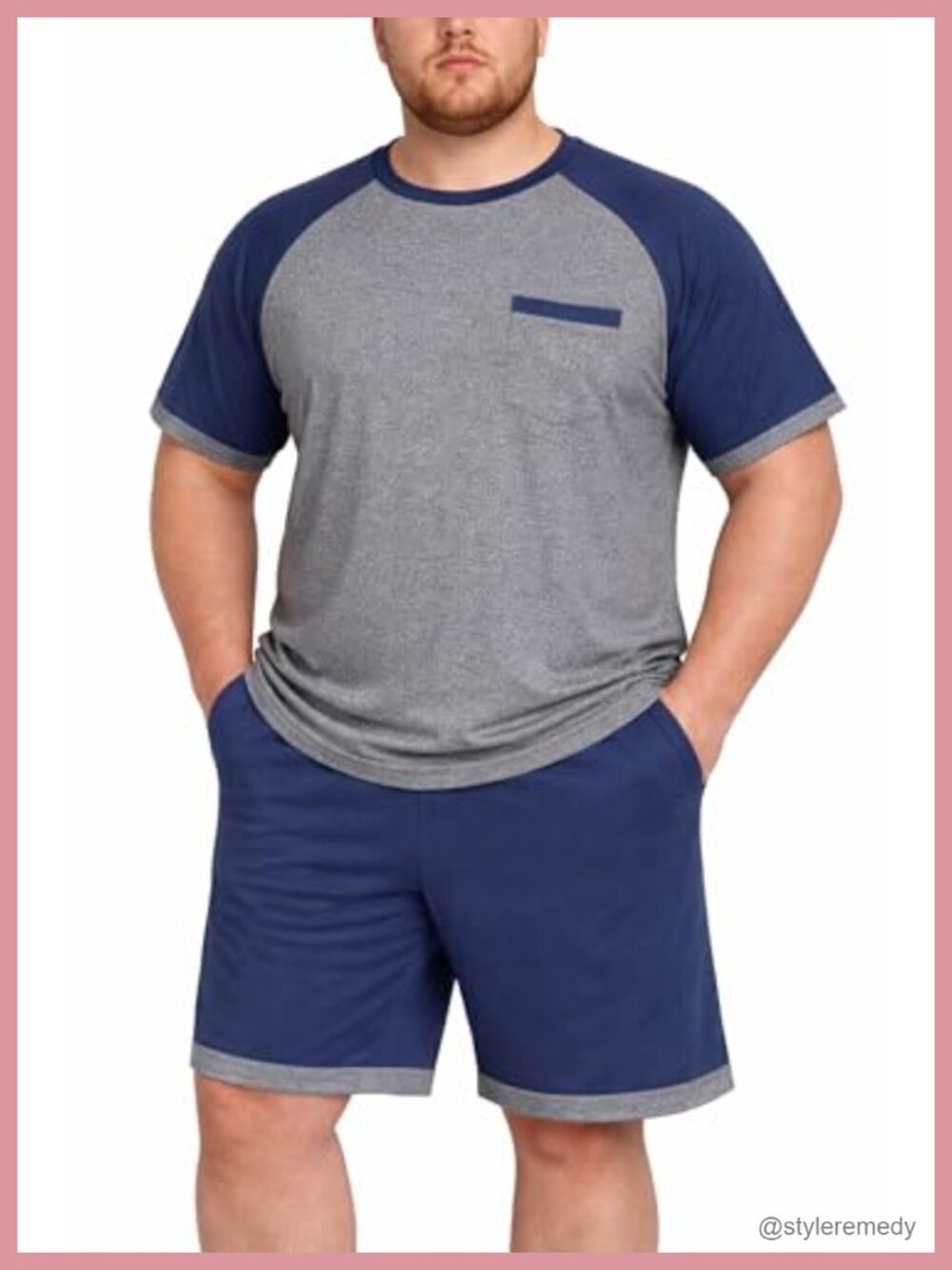 Men's 2-Piece Pajama Set Short Sleeve Shirt & Shorts Lightweight Summer